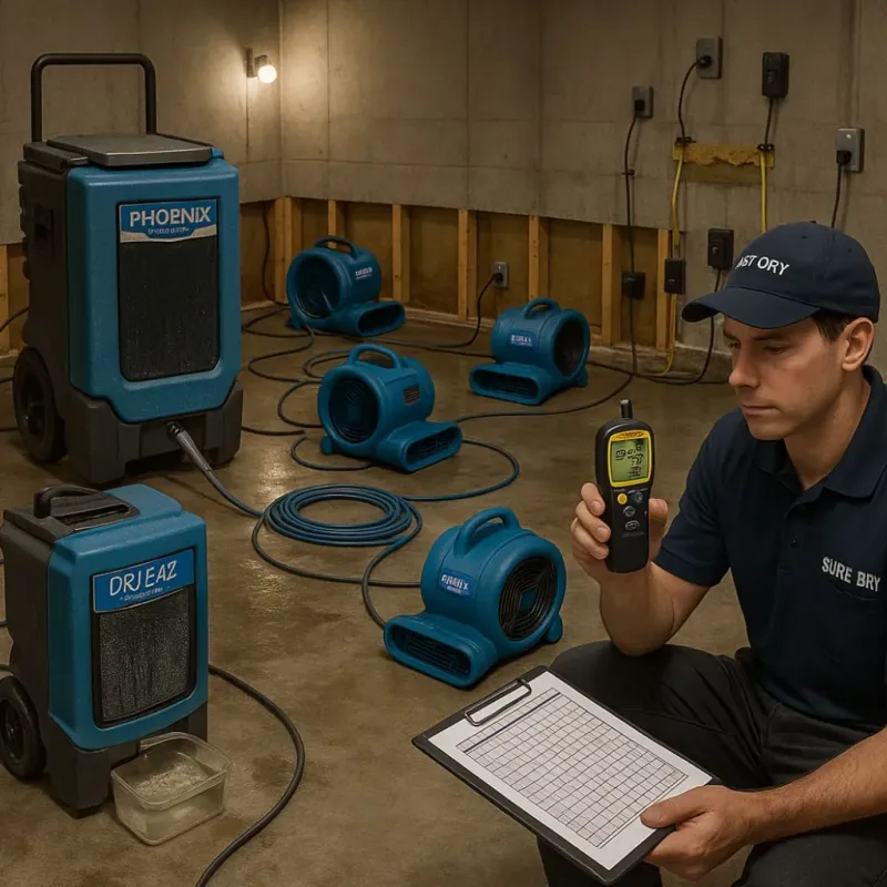 Structural Drying and Dehumidification process in Wells, MN